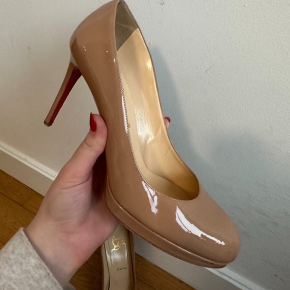 Christian Louboutin Simple Pumps Platform Stiletto Heel Nude Patent Leather 39.5 - Picture 13 of 13